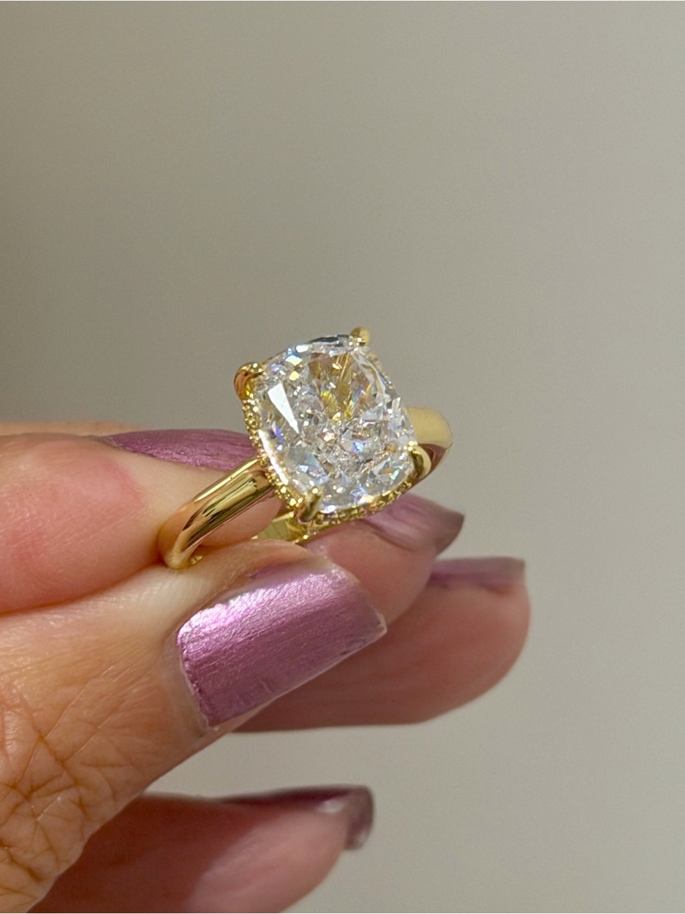 New Gold Plated 3ct Cushion Cut CZ Statement Ring Size 7